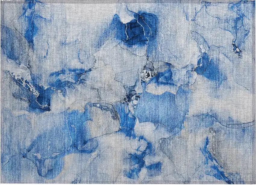 Navy Blue Abstract Washable Indoor Outdoor Area Rug Photo 2