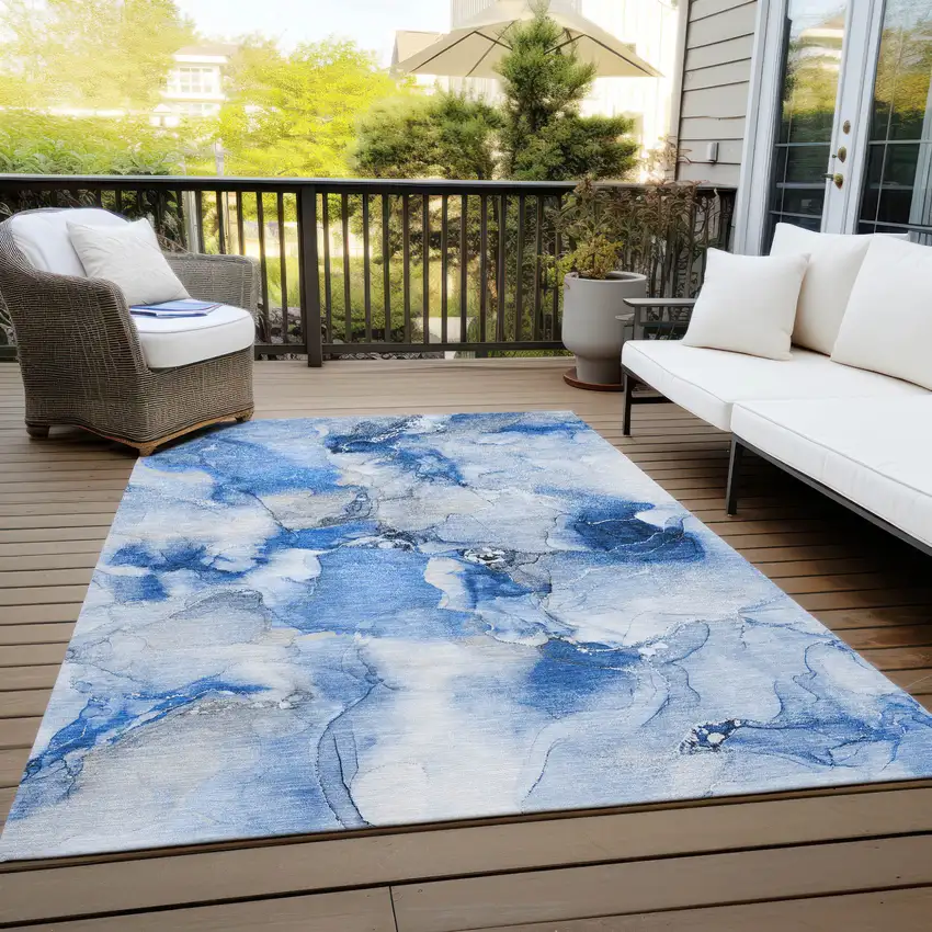 Navy Blue Abstract Washable Indoor Outdoor Area Rug Photo 5