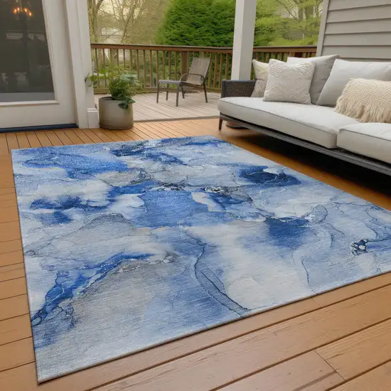 Navy Blue Abstract Washable Indoor Outdoor Area Rug Photo 8