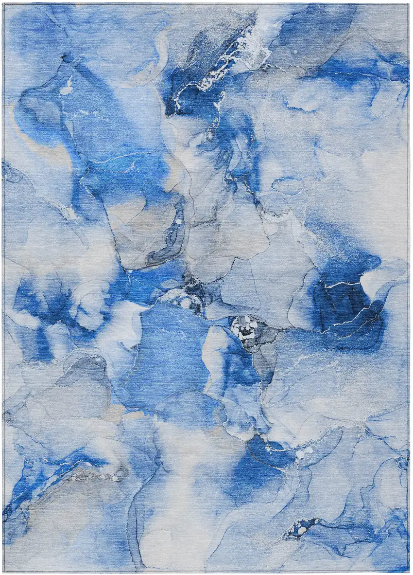 Navy Blue Abstract Washable Indoor Outdoor Area Rug Photo 1