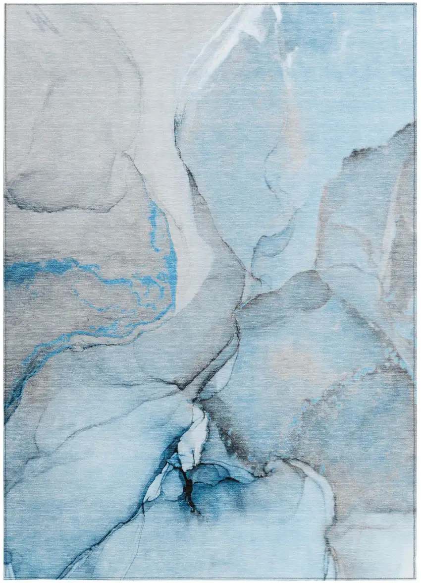 Blue and Ivory Abstract Washable Non Skid Indoor Outdoor Area Rug Photo 4