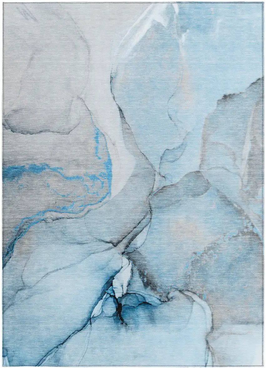 Blue and Ivory Abstract Washable Non Skid Indoor Outdoor Area Rug Photo 4