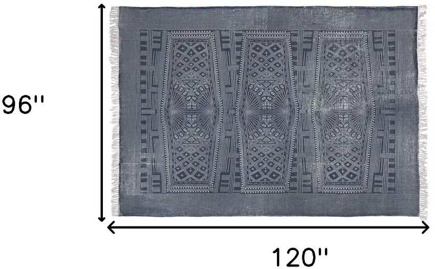 Blue and Ivory Batik Area Rug Photo 5