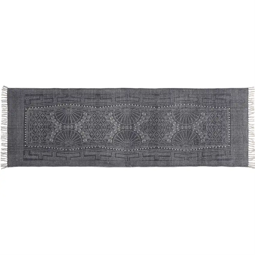 Blue and Ivory Batik Runner Rug Photo 1