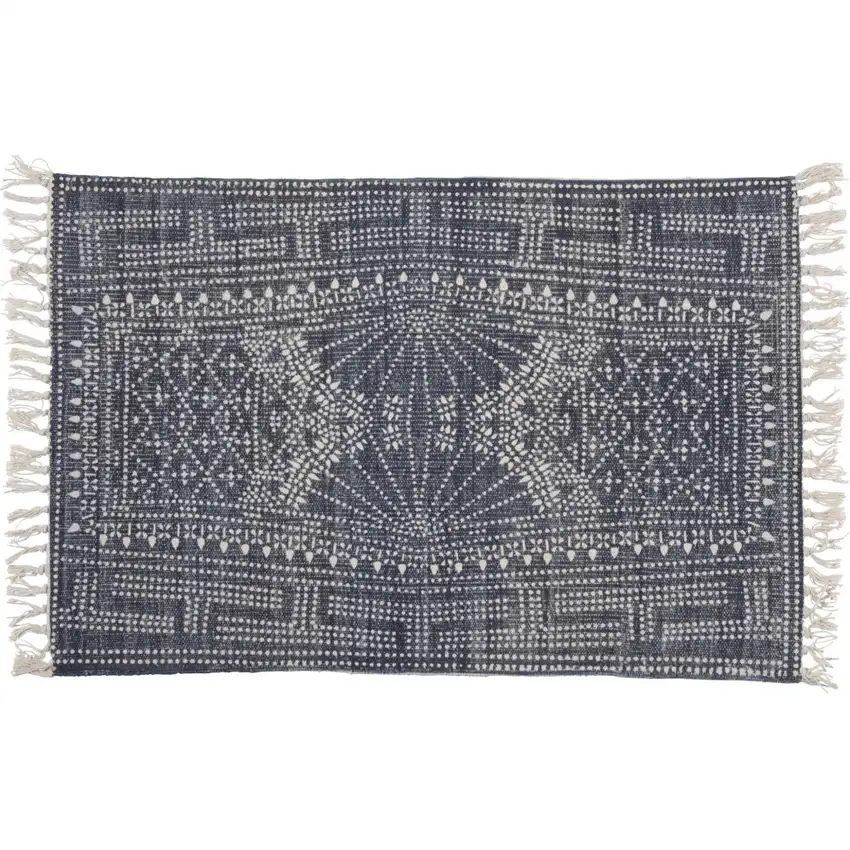 Blue and Ivory Batik Scatter Rug Photo 1