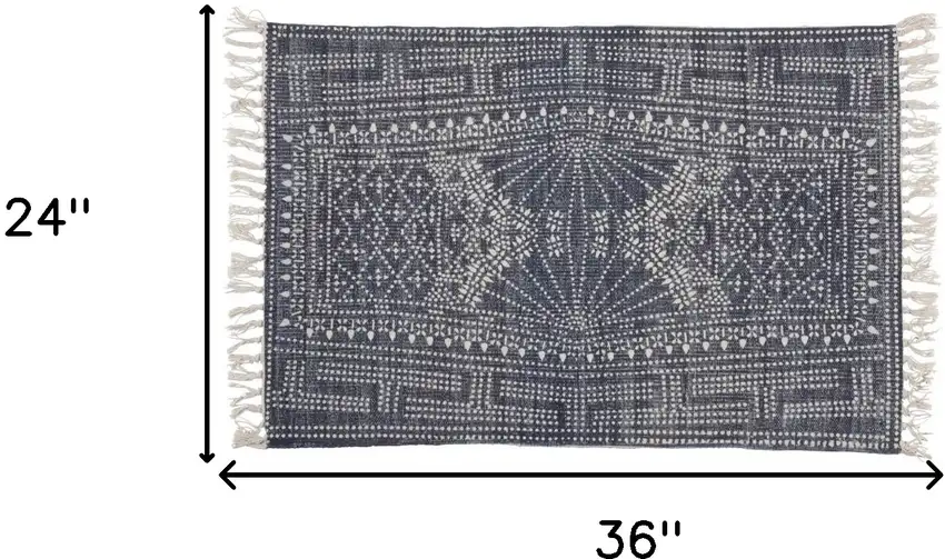 Blue and Ivory Batik Scatter Rug Photo 6