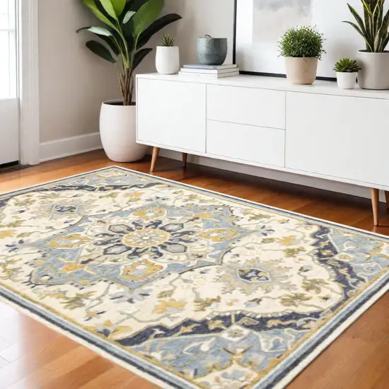 Blue And Ivory Bohemian Area Rug Photo 1