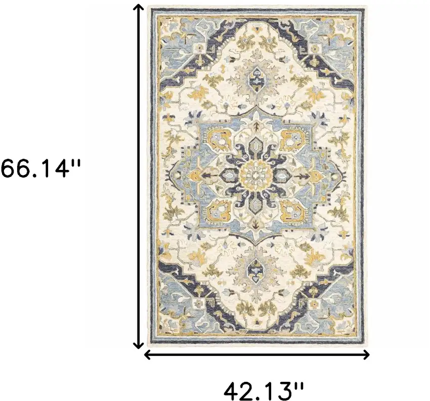 Blue and Ivory Bohemian Area Rug Photo 5