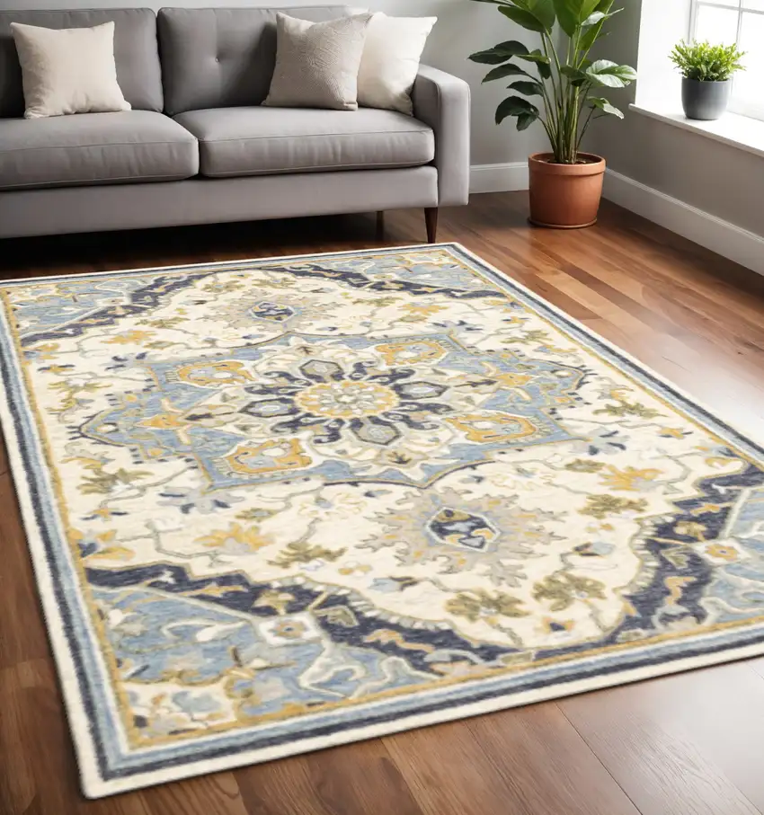 Blue And Ivory Bohemian Area Rug Photo 1