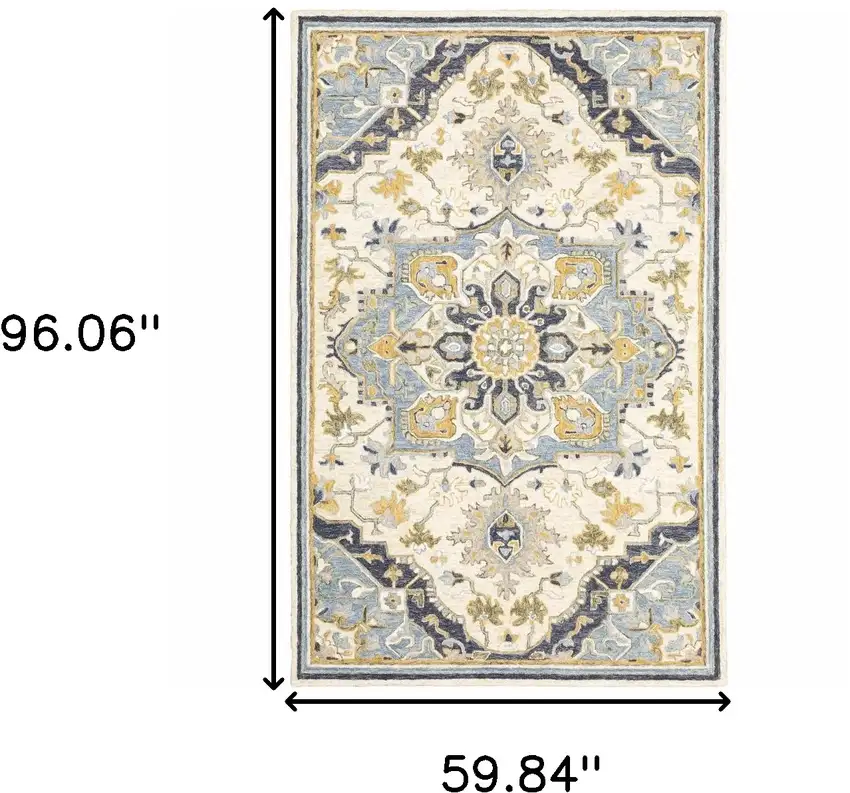 Blue and Ivory Bohemian Area Rug Photo 5