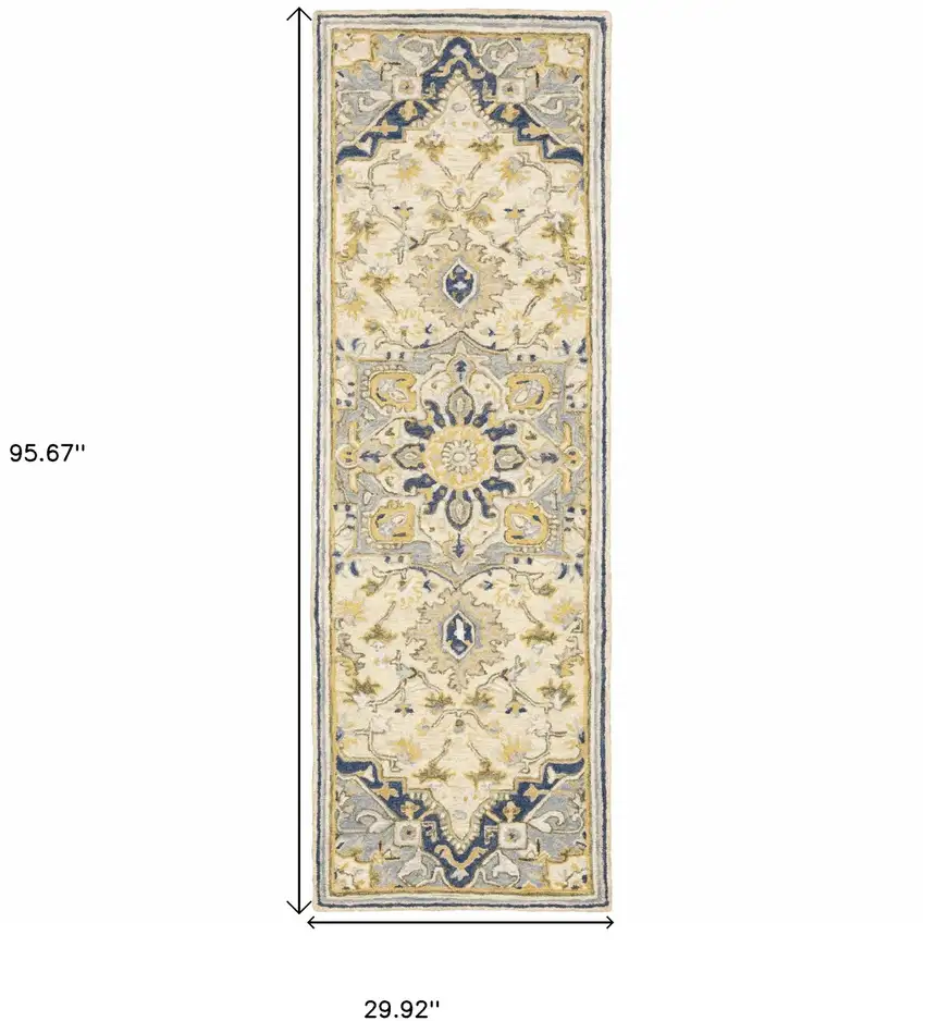 Blue and Ivory Bohemian Runner Rug Photo 5