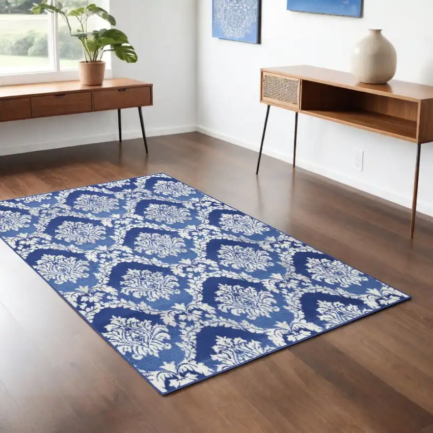 Blue Floral Dhurrie Area Rug Photo 2