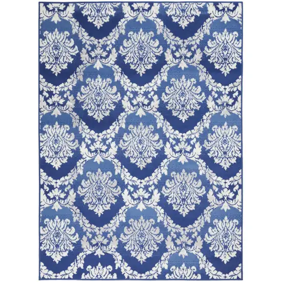 Blue And Ivory Damask Distressed Area Rug Photo 9