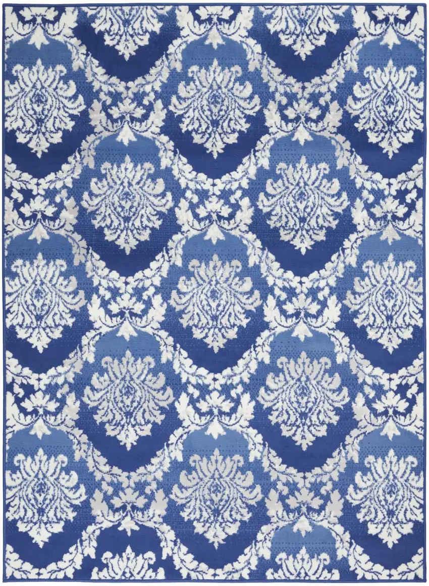 Blue And Ivory Damask Distressed Area Rug Photo 9
