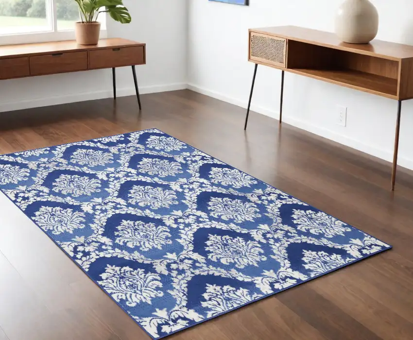 Blue Floral Dhurrie Area Rug Photo 1