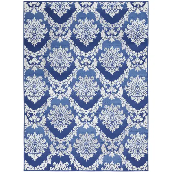 Blue And Ivory Damask Distressed Area Rug Photo 7