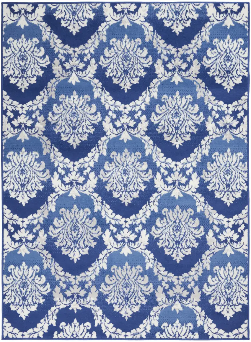 Blue and Ivory Damask Area Rug Photo 1
