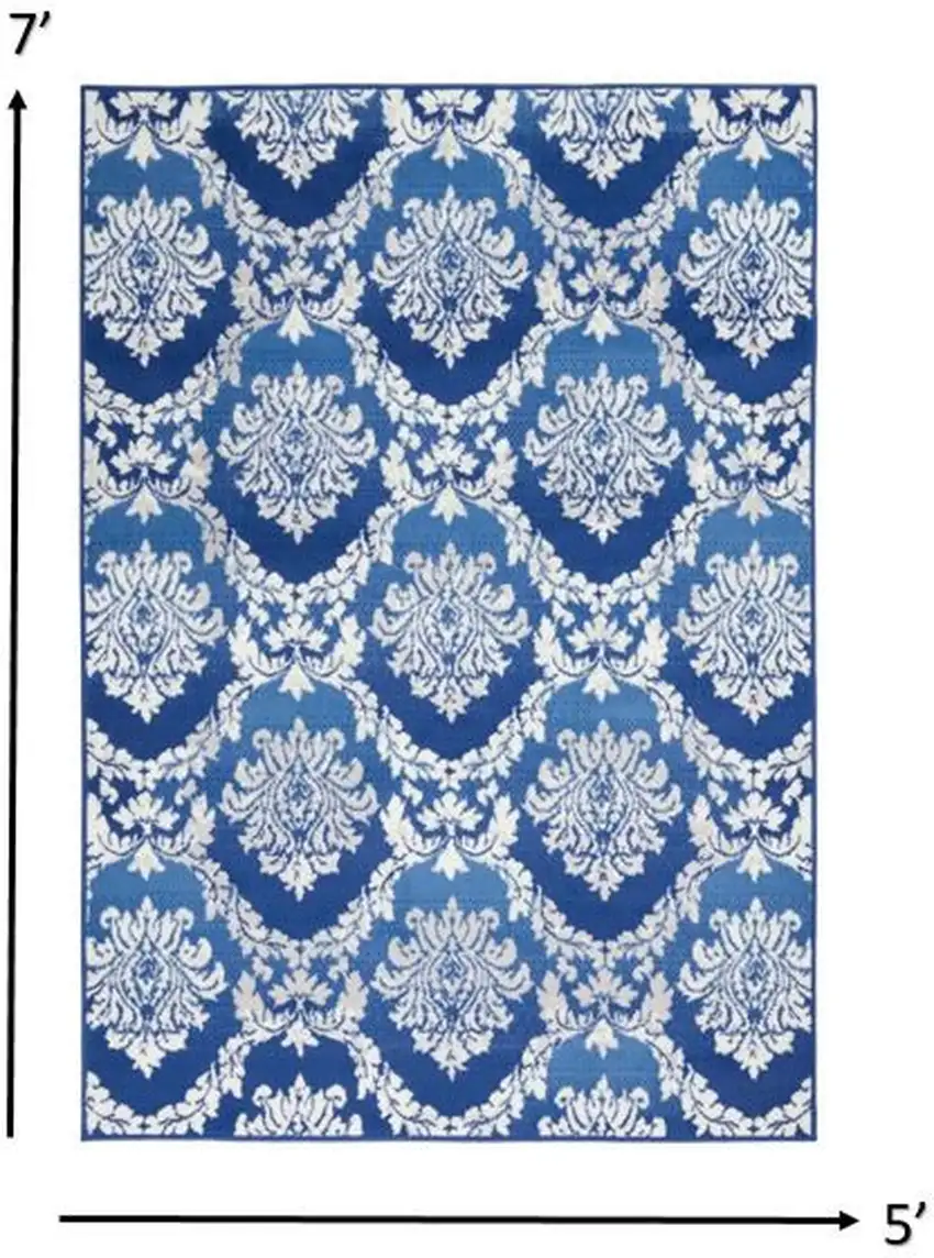 Blue and Ivory Damask Area Rug Photo 6