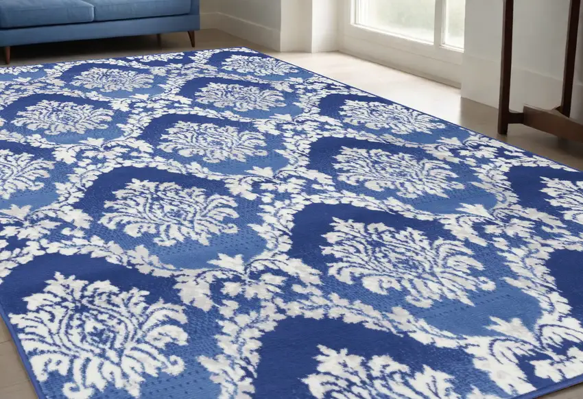 Blue Floral Dhurrie Area Rug Photo 1