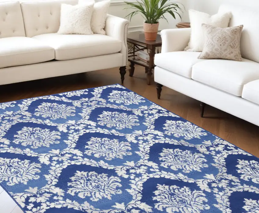 Blue Floral Dhurrie Area Rug Photo 1