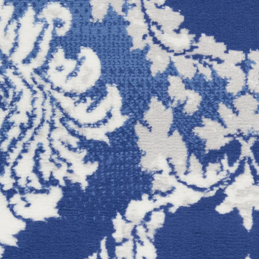 Blue and Ivory Damask Distressed Area Rug Photo 8