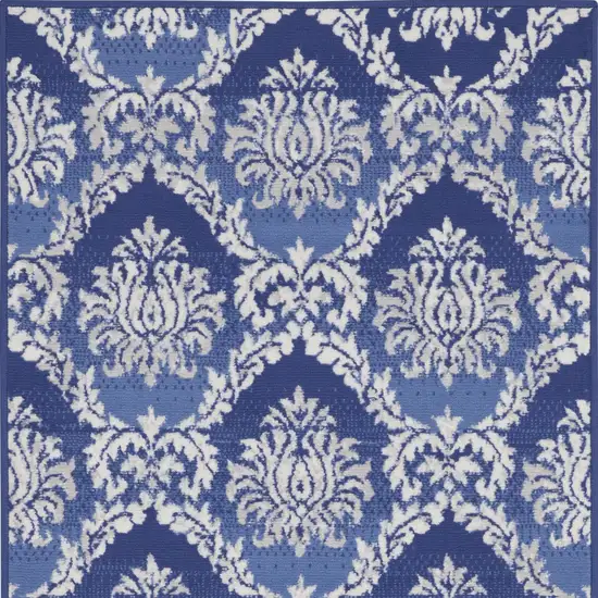 Blue and Ivory Damask Distressed Area Rug Photo 6