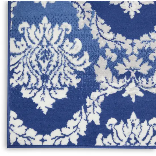 Blue and Ivory Damask Distressed Non Skid Area Rug Photo 8