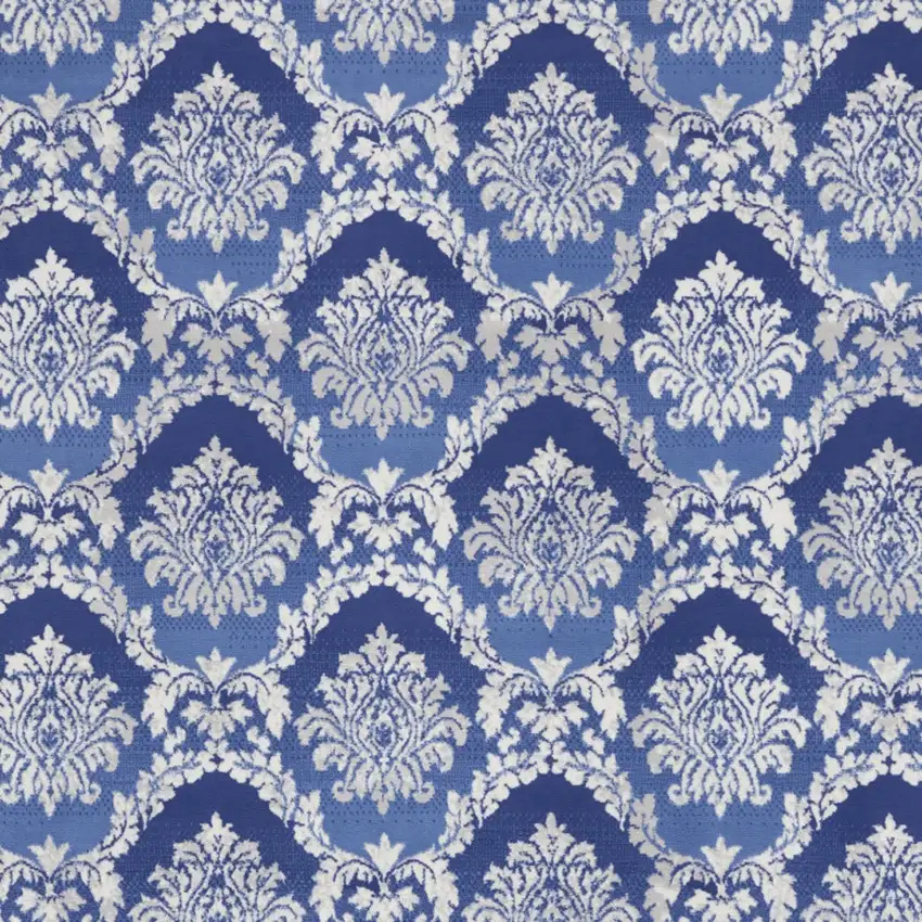 Blue and Ivory Damask Distressed Non Skid Area Rug Photo 5