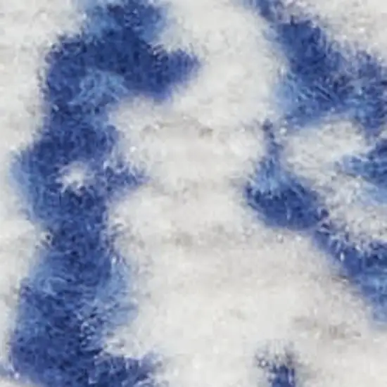 Blue and Ivory Damask Distressed Non Skid Area Rug Photo 1