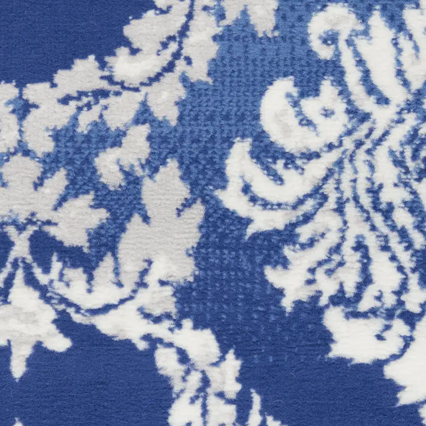 Blue and Ivory Damask Distressed Non Skid Area Rug Photo 3
