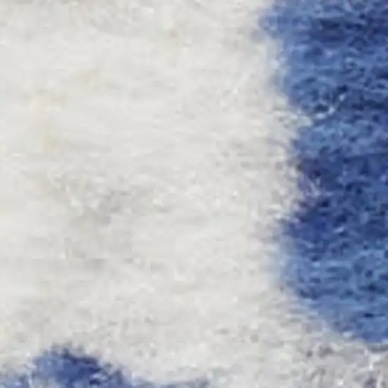 Blue and Ivory Damask Distressed Non Skid Area Rug Photo 4