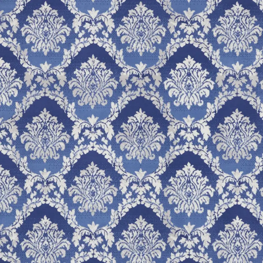 Blue and Ivory Damask Distressed Non Skid Area Rug Photo 5