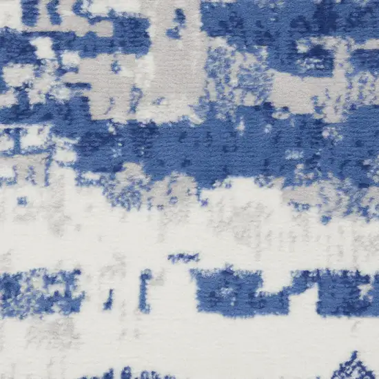 Blue and Ivory Damask Distressed Non Skid Area Rug Photo 2