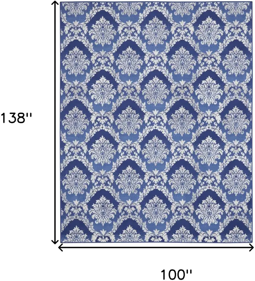 Blue and Ivory Damask Distressed Non Skid Area Rug Photo 3