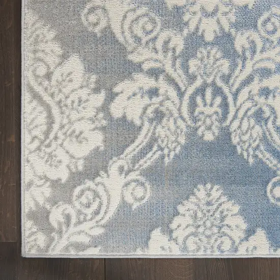 Blue and Ivory Damask Distressed Non Skid Area Rug Photo 8