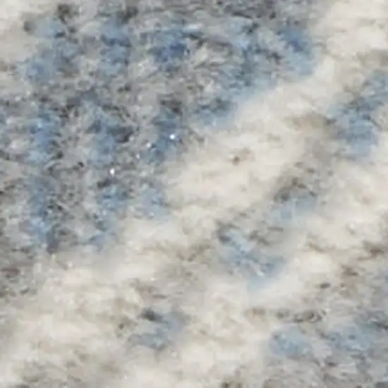 Blue and Ivory Damask Distressed Non Skid Area Rug Photo 4