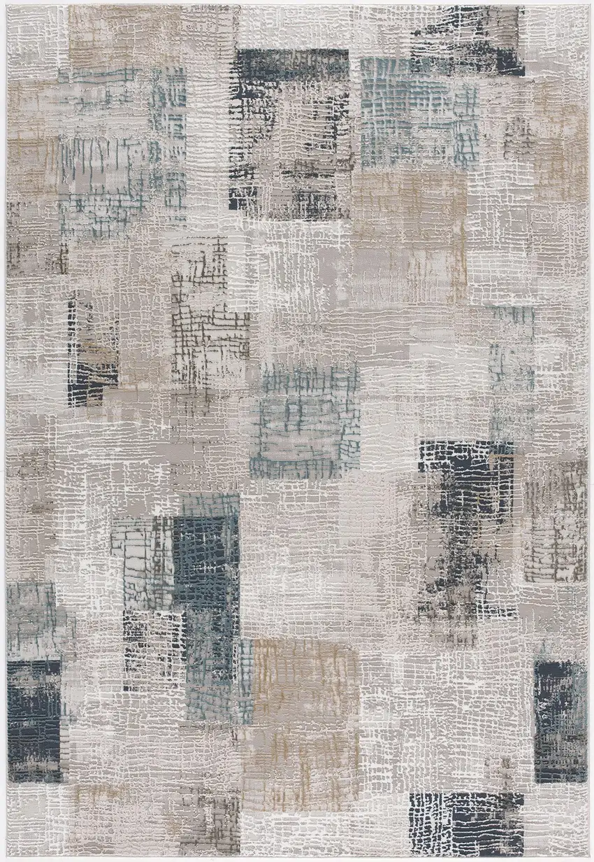 Blue and Ivory Distressed Diamonds Area Rug Photo 2