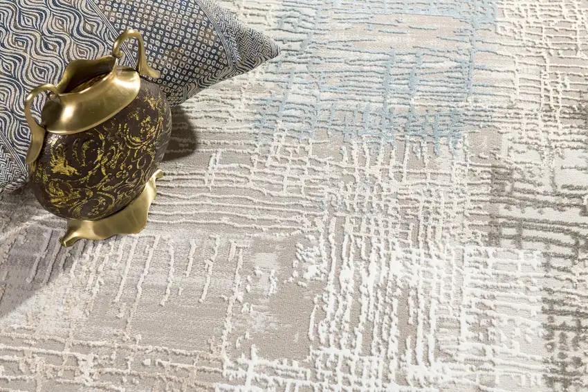 Blue and Ivory Distressed Diamonds Area Rug Photo 5