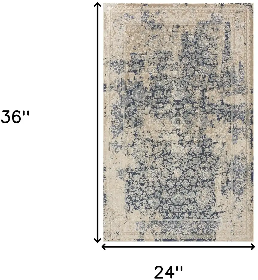 Blue and Ivory Floral Area Rug Photo 3