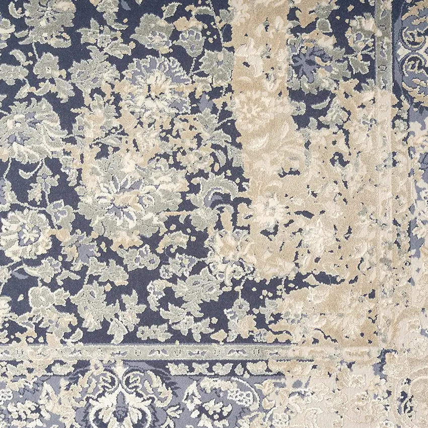 Blue and Ivory Floral Area Rug Photo 6