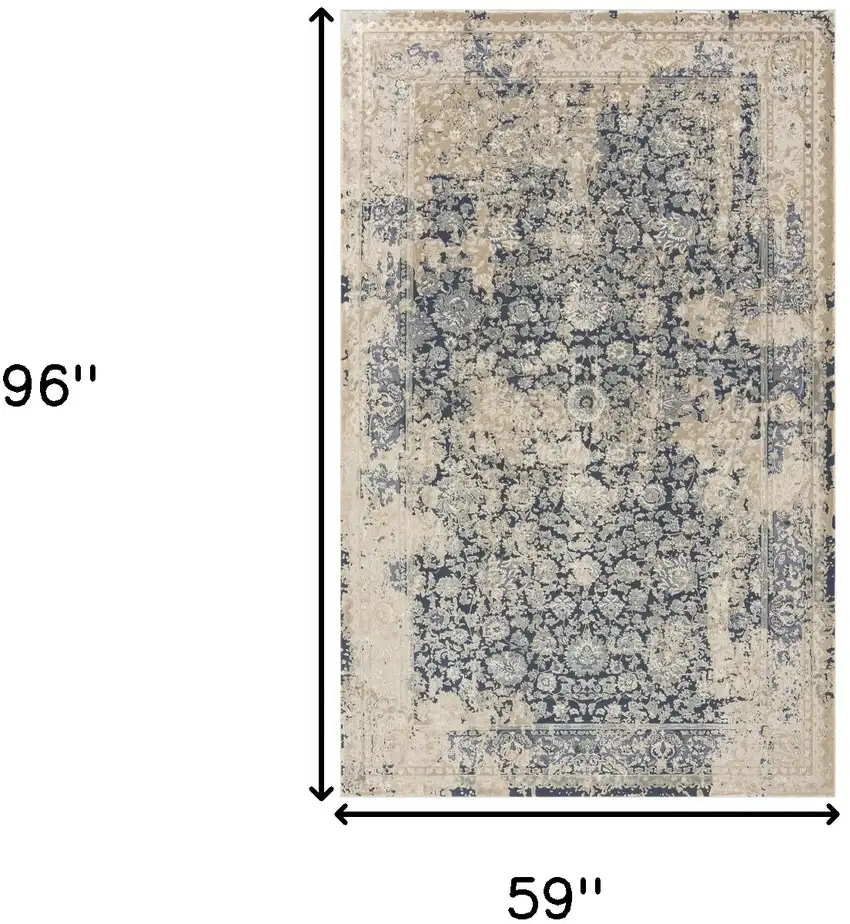 Blue and Ivory Floral Area Rug Photo 3