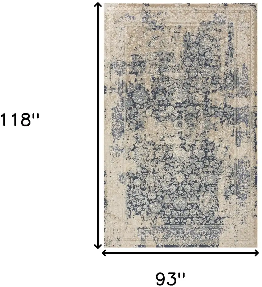 Blue and Ivory Floral Area Rug Photo 3