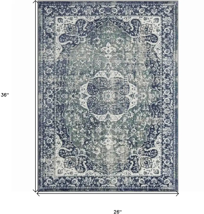 Blue and Ivory Floral Area Rug Photo 3