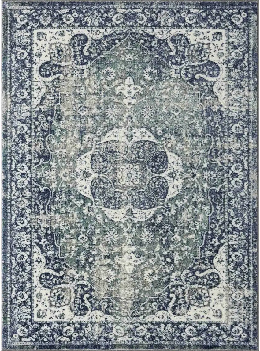 Blue and Ivory Floral Area Rug Photo 4