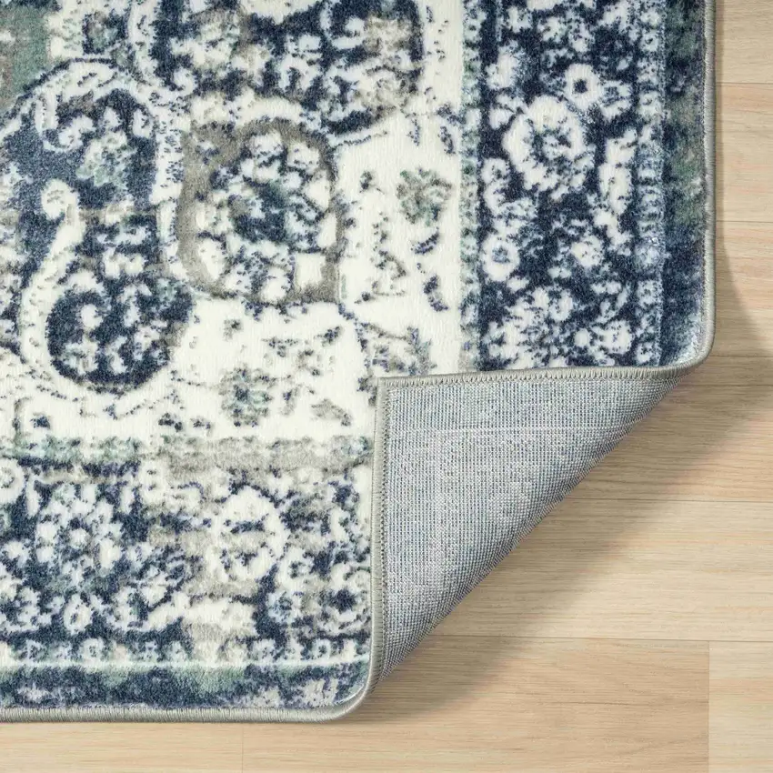 Blue and Ivory Floral Area Rug Photo 8