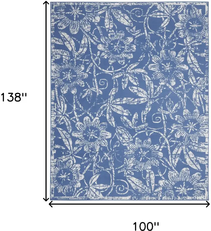 Blue and Ivory Floral Distressed Non Skid Area Rug Photo 3