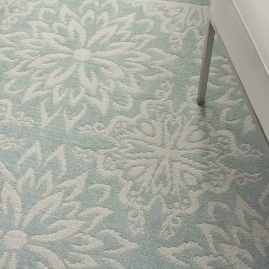 Blue and Ivory Floral Medallion Power Loom Area Rug Photo 9