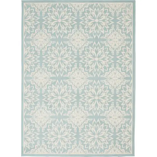 Blue and Ivory Floral Medallion Power Loom Area Rug Photo 2