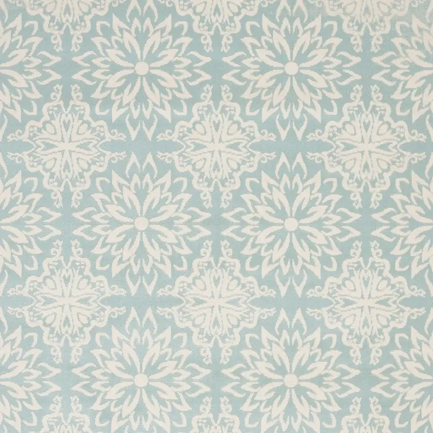 Blue and Ivory Floral Medallion Power Loom Area Rug Photo 9