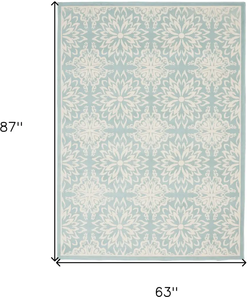 Blue and Ivory Floral Medallion Power Loom Area Rug Photo 3